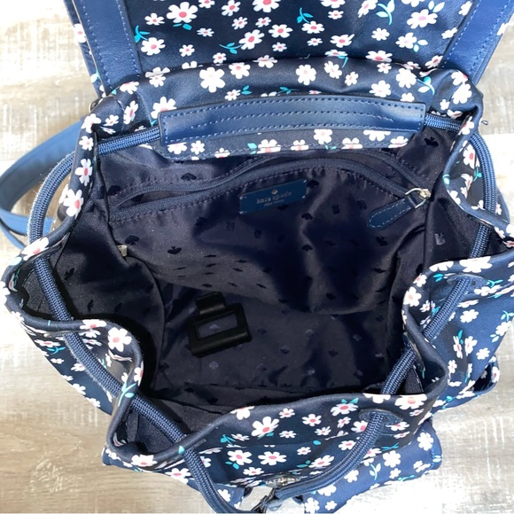 SOLD Kate Spade New York Fleurette Carley Flap Drawstring Floral Navy  Backpack - Picture 5 of 11